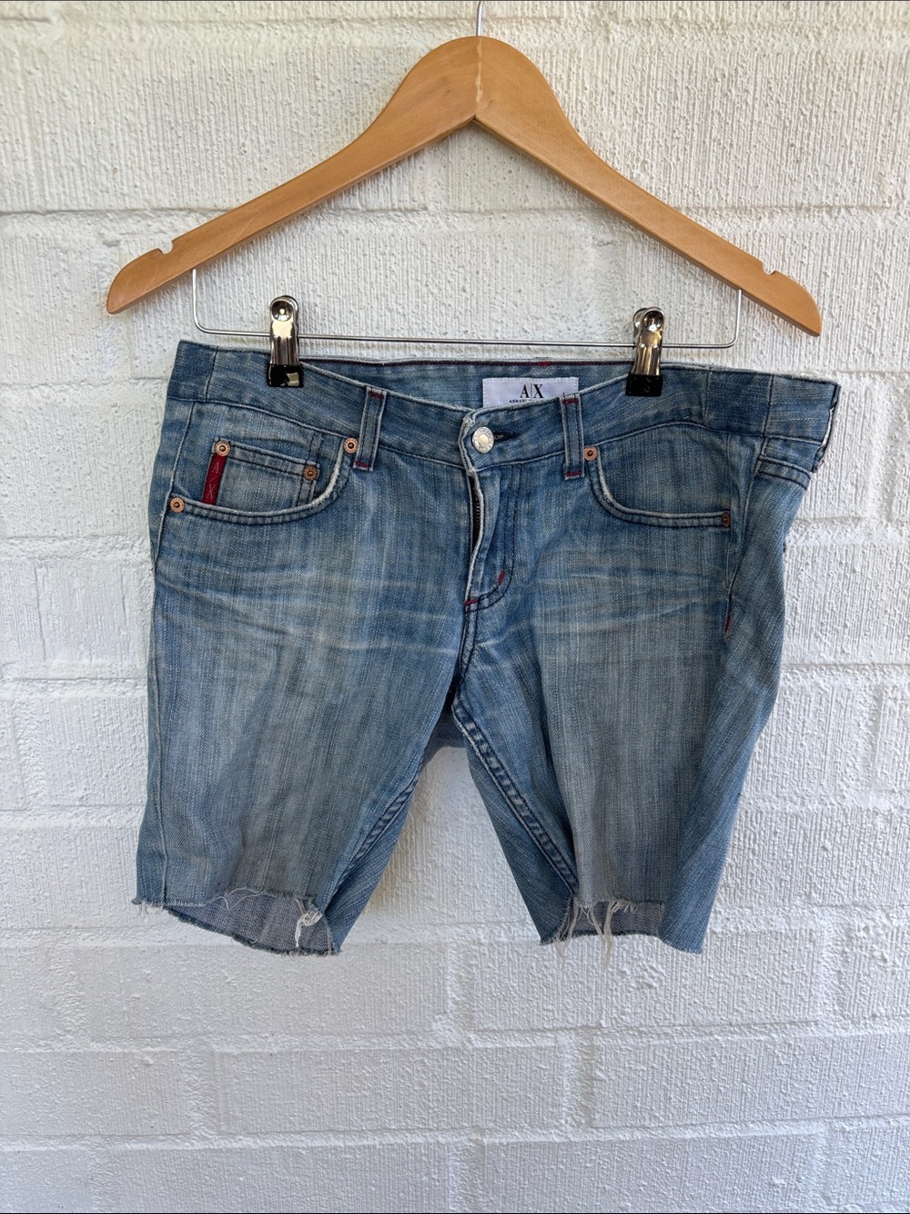 A|X Armani Exchange Ultra Low Rise Light Blue Denim Jean Bermuda Shorts sz 4